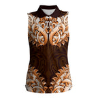 New Zealand Ta Moko Women Sleeveless Polo Shirt Aotearoa Maori Chest Tattoo Orange