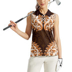 New Zealand Ta Moko Women Sleeveless Polo Shirt Aotearoa Maori Chest Tattoo Orange