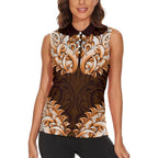New Zealand Ta Moko Women Sleeveless Polo Shirt Aotearoa Maori Chest Tattoo Orange