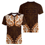 New Zealand Ta Moko Women V-Neck T-Shirt Aotearoa Maori Chest Tattoo Orange