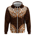 New Zealand Ta Moko Zip Hoodie Aotearoa Maori Chest Tattoo Orange
