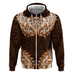 New Zealand Ta Moko Zip Hoodie Aotearoa Maori Chest Tattoo Orange