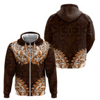 New Zealand Ta Moko Zip Hoodie Aotearoa Maori Chest Tattoo Orange