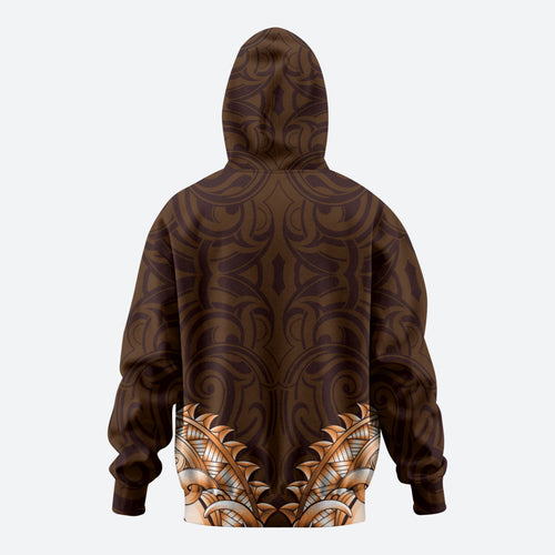 New Zealand Ta Moko Zip Hoodie Aotearoa Maori Chest Tattoo Orange