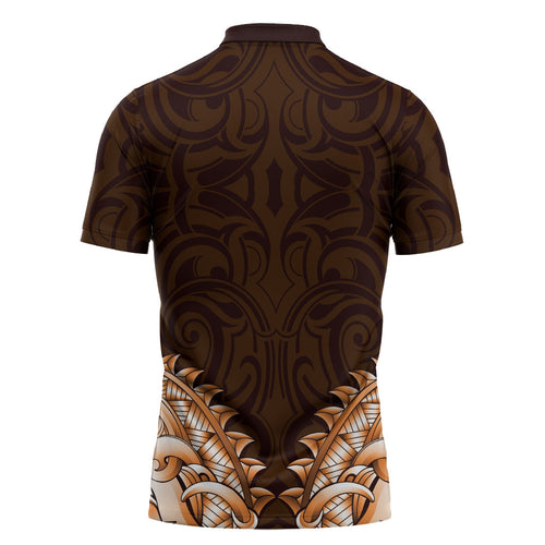 New Zealand Ta Moko Zipper Polo Shirt Aotearoa Maori Chest Tattoo Orange