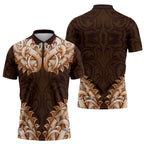New Zealand Ta Moko Zipper Polo Shirt Aotearoa Maori Chest Tattoo Orange