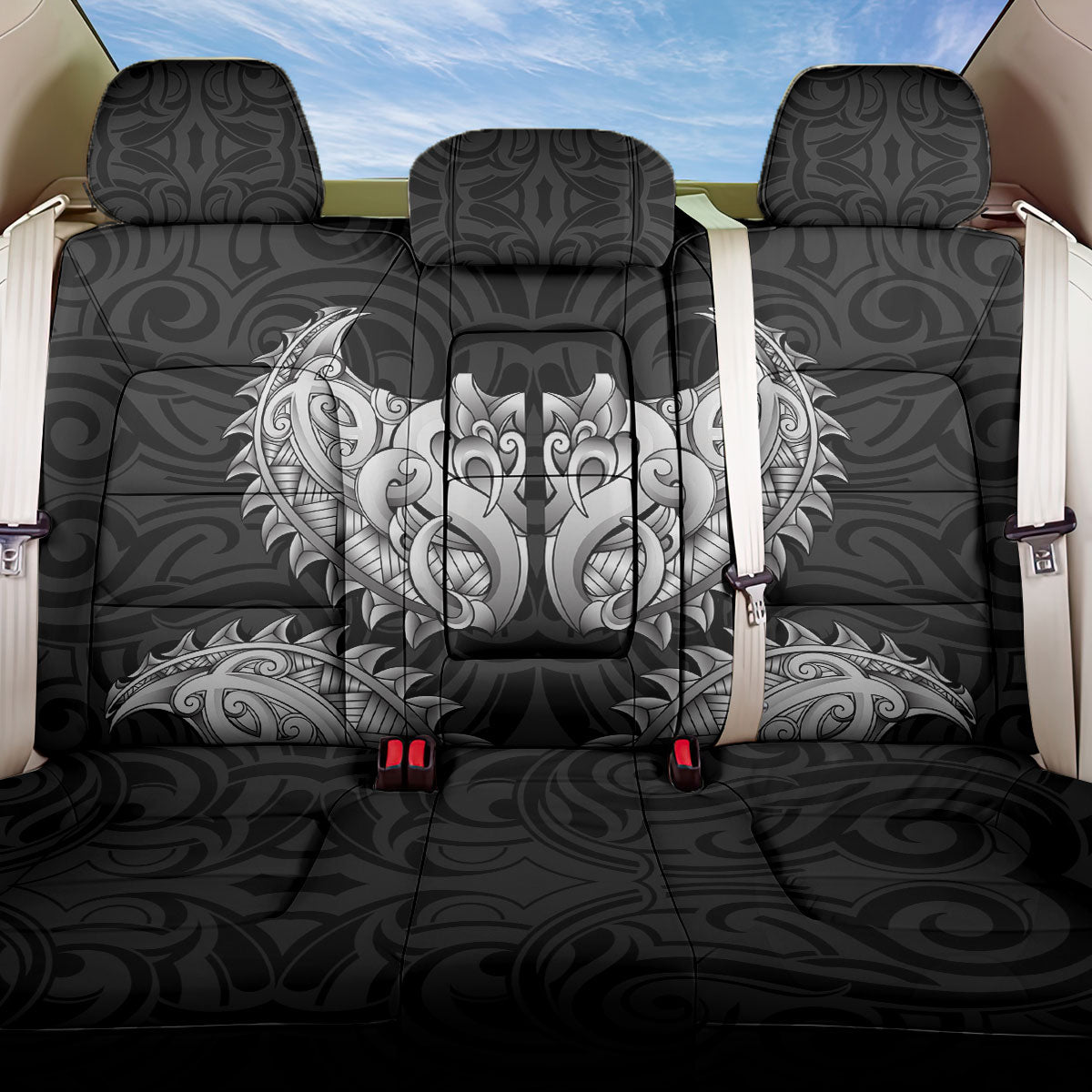 New Zealand Ta Moko Back Car Seat Cover Aotearoa Maori Chest Tattoo Black