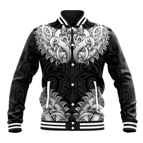 New Zealand Ta Moko Baseball Jacket Aotearoa Maori Chest Tattoo Black