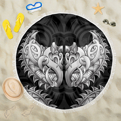 New Zealand Ta Moko Beach Blanket Aotearoa Maori Chest Tattoo Black