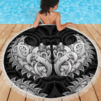 New Zealand Ta Moko Beach Blanket Aotearoa Maori Chest Tattoo Black