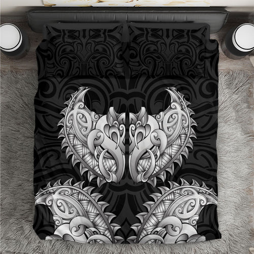 New Zealand Ta Moko Bedding Set Aotearoa Maori Chest Tattoo Black