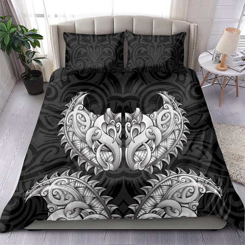 New Zealand Ta Moko Bedding Set Aotearoa Maori Chest Tattoo Black