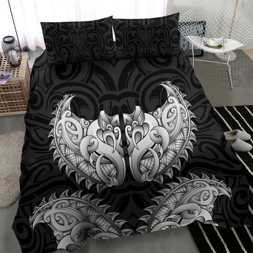 New Zealand Ta Moko Bedding Set Aotearoa Maori Chest Tattoo Black