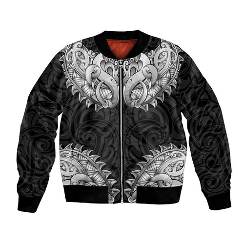 New Zealand Ta Moko Bomber Jacket Aotearoa Maori Chest Tattoo Black