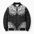 New Zealand Ta Moko Bomber Puffer Jacket Aotearoa Maori Chest Tattoo Black