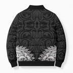 New Zealand Ta Moko Bomber Puffer Jacket Aotearoa Maori Chest Tattoo Black