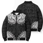 New Zealand Ta Moko Bomber Puffer Jacket Aotearoa Maori Chest Tattoo Black