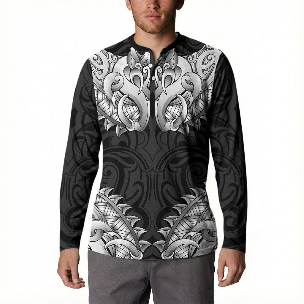 New Zealand Ta Moko Button Sweatshirt Aotearoa Maori Chest Tattoo Black