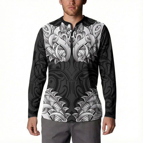 New Zealand Ta Moko Button Sweatshirt Aotearoa Maori Chest Tattoo Black