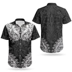 New Zealand Ta Moko Couples Matching Long Sleeve Bodycon Dress and Hawaiian Shirt Aotearoa Maori Chest Tattoo Black