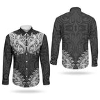 New Zealand Ta Moko Couples Matching Long Sleeve Bodycon Dress and Long Sleeve Button Shirt Aotearoa Maori Chest Tattoo Black