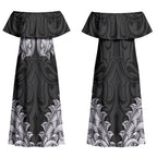 New Zealand Ta Moko Couples Matching Off Shoulder Maxi Dress and Hawaiian Shirt Aotearoa Maori Chest Tattoo Black