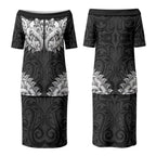 New Zealand Ta Moko Couples Matching Puletasi and Hawaiian Shirt Aotearoa Maori Chest Tattoo Black