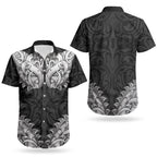 New Zealand Ta Moko Couples Matching Short Sleeve Bodycon Dress and Hawaiian Shirt Aotearoa Maori Chest Tattoo Black