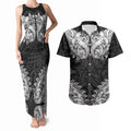 New Zealand Ta Moko Couples Matching Tank Maxi Dress and Hawaiian Shirt Aotearoa Maori Chest Tattoo Black