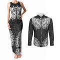 New Zealand Ta Moko Couples Matching Tank Maxi Dress and Long Sleeve Button Shirt Aotearoa Maori Chest Tattoo Black