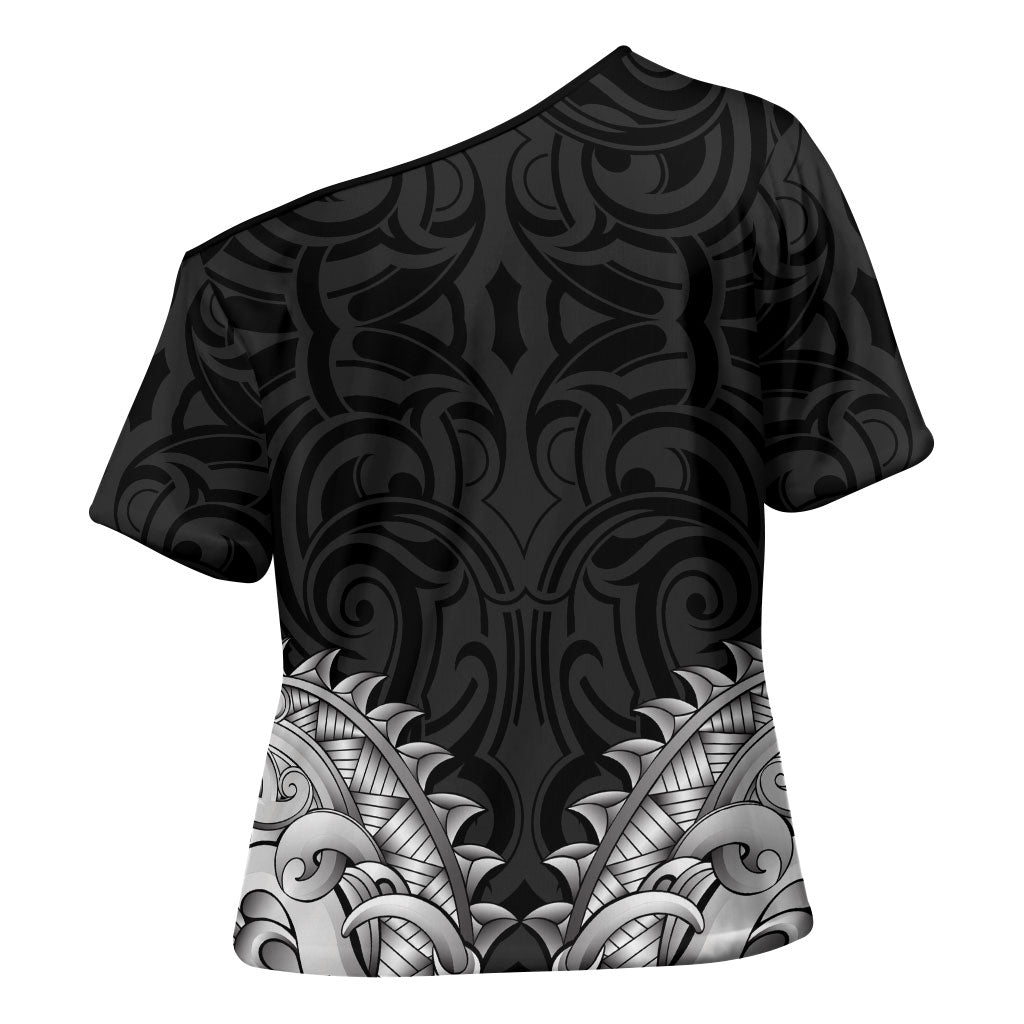 New Zealand Ta Moko Cross Shoulder Shirt Aotearoa Maori Chest Tattoo Black