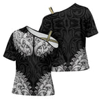 New Zealand Ta Moko Cross Shoulder Shirt Aotearoa Maori Chest Tattoo Black