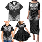 New Zealand Ta Moko Family Matching Puletasi and Hawaiian Shirt Aotearoa Maori Chest Tattoo Black