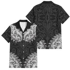 New Zealand Ta Moko Family Matching Puletasi and Hawaiian Shirt Aotearoa Maori Chest Tattoo Black