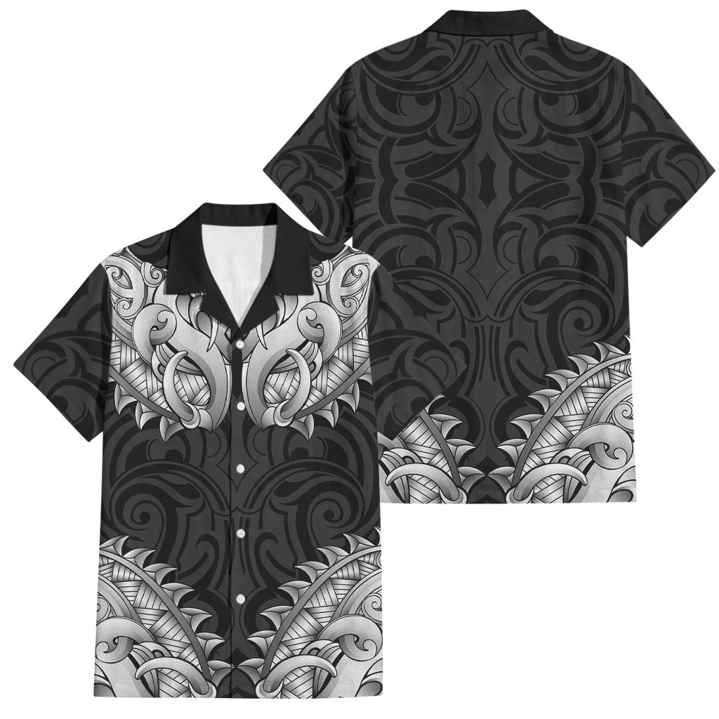 New Zealand Ta Moko Family Matching Short Sleeve Bodycon Dress and Hawaiian Shirt Aotearoa Maori Chest Tattoo Black