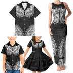 New Zealand Ta Moko Family Matching Tank Maxi Dress and Hawaiian Shirt Aotearoa Maori Chest Tattoo Black