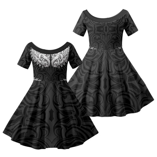 New Zealand Ta Moko Family Matching Tank Maxi Dress and Hawaiian Shirt Aotearoa Maori Chest Tattoo Black