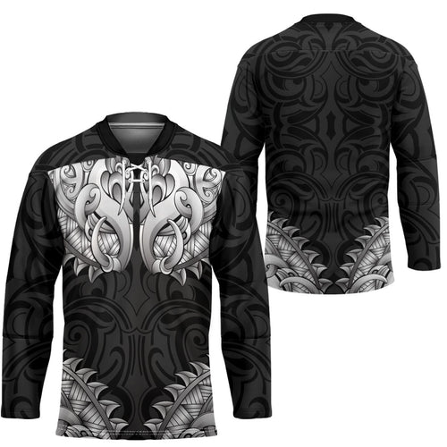 New Zealand Ta Moko Hockey Jersey Aotearoa Maori Chest Tattoo Black