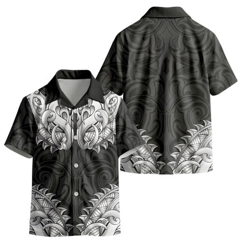 New Zealand Ta Moko Kid Hawaiian Shirt Aotearoa Maori Chest Tattoo Black LT14