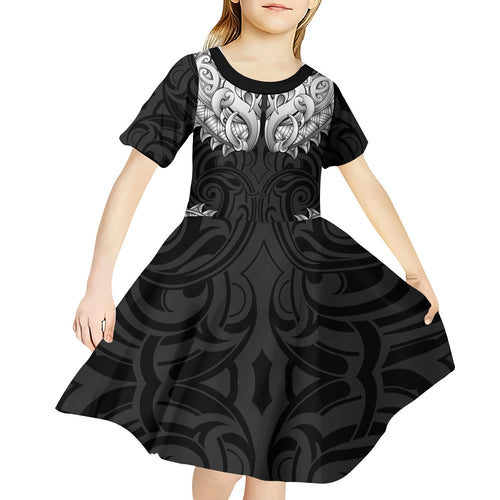 New Zealand Ta Moko Kid Short Sleeve Dress Aotearoa Maori Chest Tattoo Black