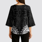 New Zealand Ta Moko Kimono Sleeve Blouse Aotearoa Maori Chest Tattoo Black