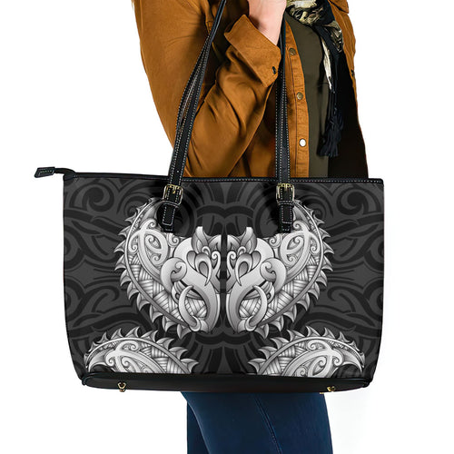 New Zealand Ta Moko Leather Tote Bag Aotearoa Maori Chest Tattoo Black