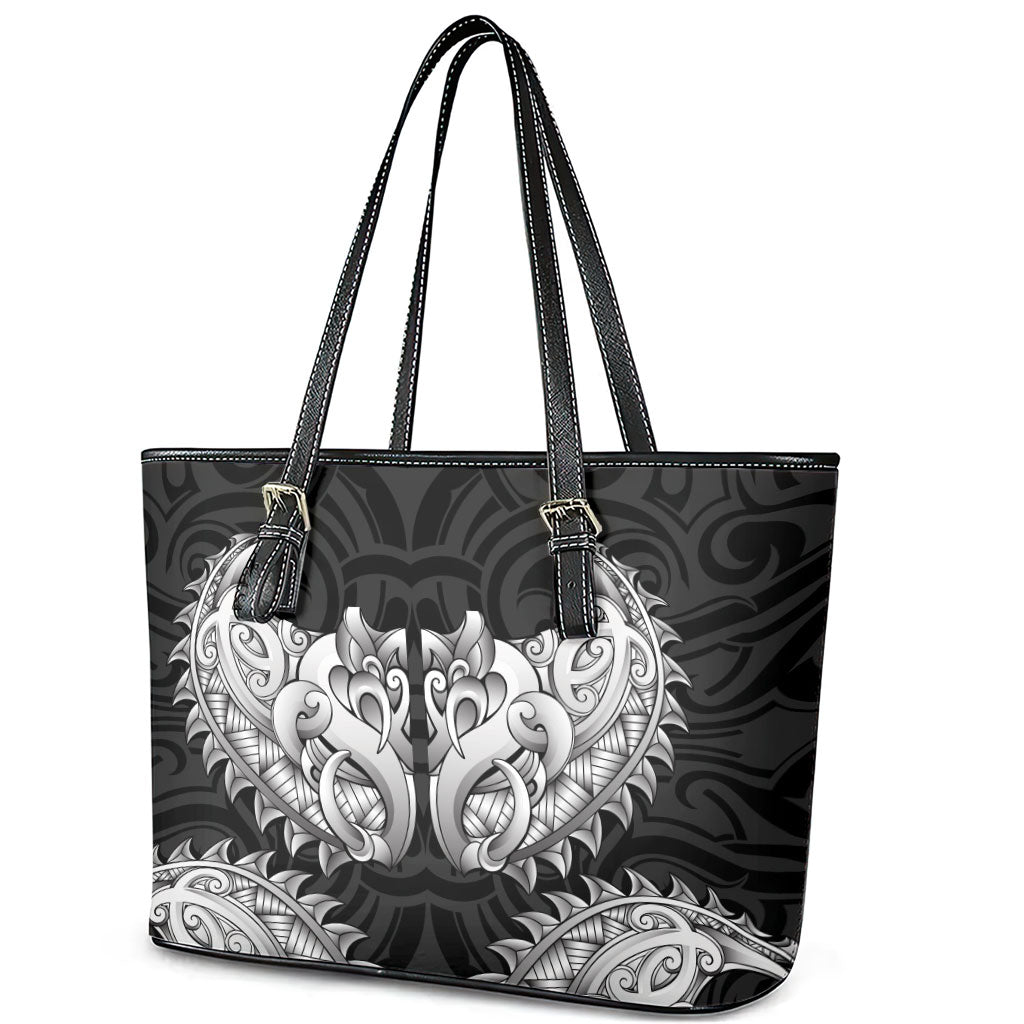 New Zealand Ta Moko Leather Tote Bag Aotearoa Maori Chest Tattoo Black