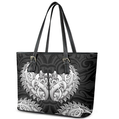 New Zealand Ta Moko Leather Tote Bag Aotearoa Maori Chest Tattoo Black