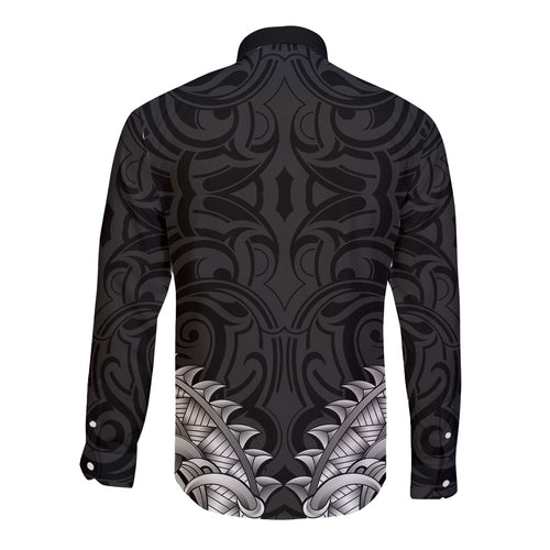 New Zealand Ta Moko Long Sleeve Button Shirt Aotearoa Maori Chest Tattoo Black