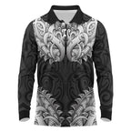 New Zealand Ta Moko Long Sleeve Polo Shirt Aotearoa Maori Chest Tattoo Black