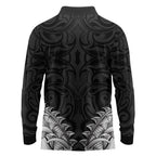New Zealand Ta Moko Long Sleeve Polo Shirt Aotearoa Maori Chest Tattoo Black