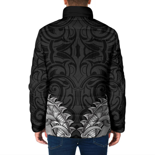 New Zealand Ta Moko Padded Jacket Aotearoa Maori Chest Tattoo Black