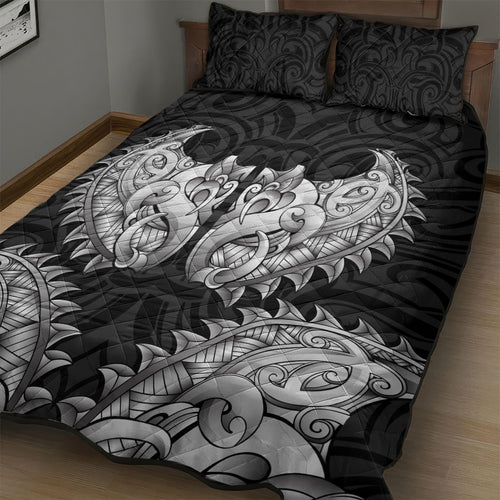 New Zealand Ta Moko Quilt Bed Set Aotearoa Maori Chest Tattoo Black