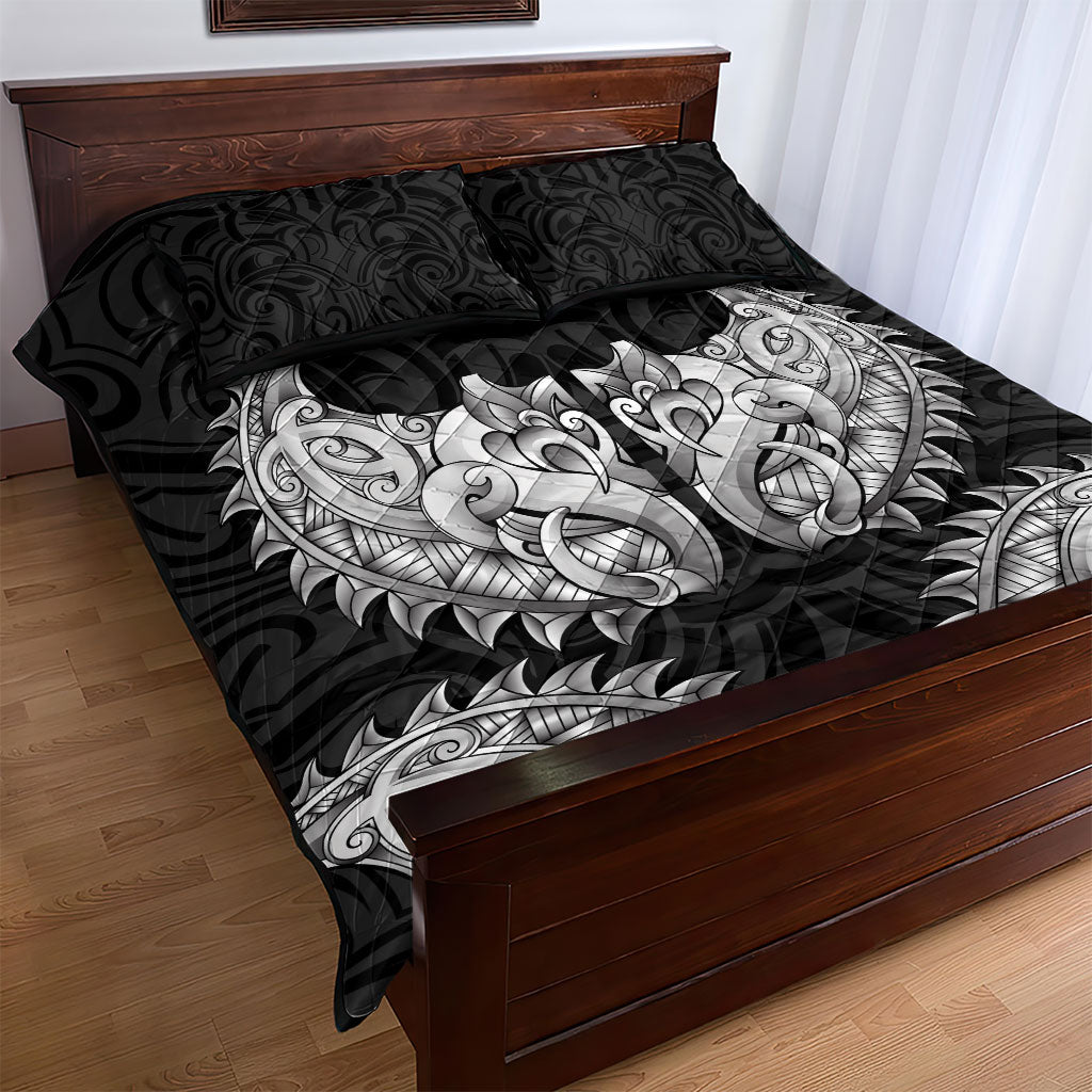 New Zealand Ta Moko Quilt Bed Set Aotearoa Maori Chest Tattoo Black